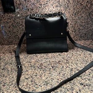 Black Faux Leather Shoulder Bag